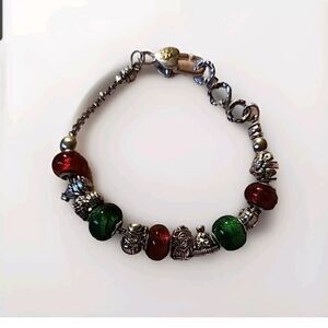 Christmas Beaded Snowman Present Tree Multicolor Glass Bead Bracelet